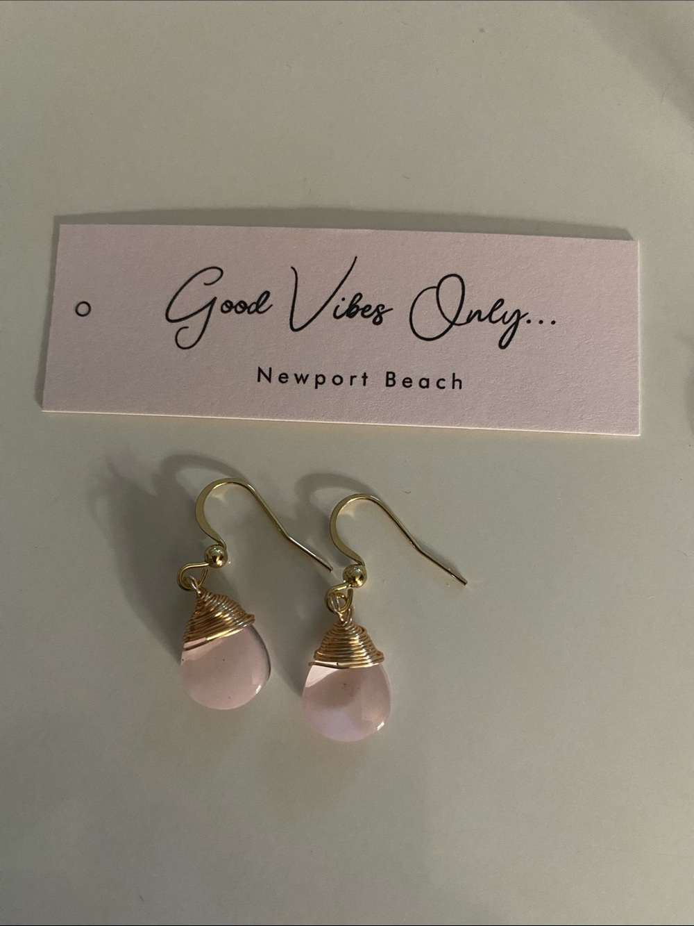 Good Vibes 😎 Only Pink Teardrop Wire-Wrapped Earrings